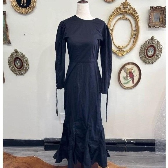 RHODE Dresses & Skirts - Rhode Black Cotton Poplin Puff Sleeve Midi Dress Long Sleeve Size 6